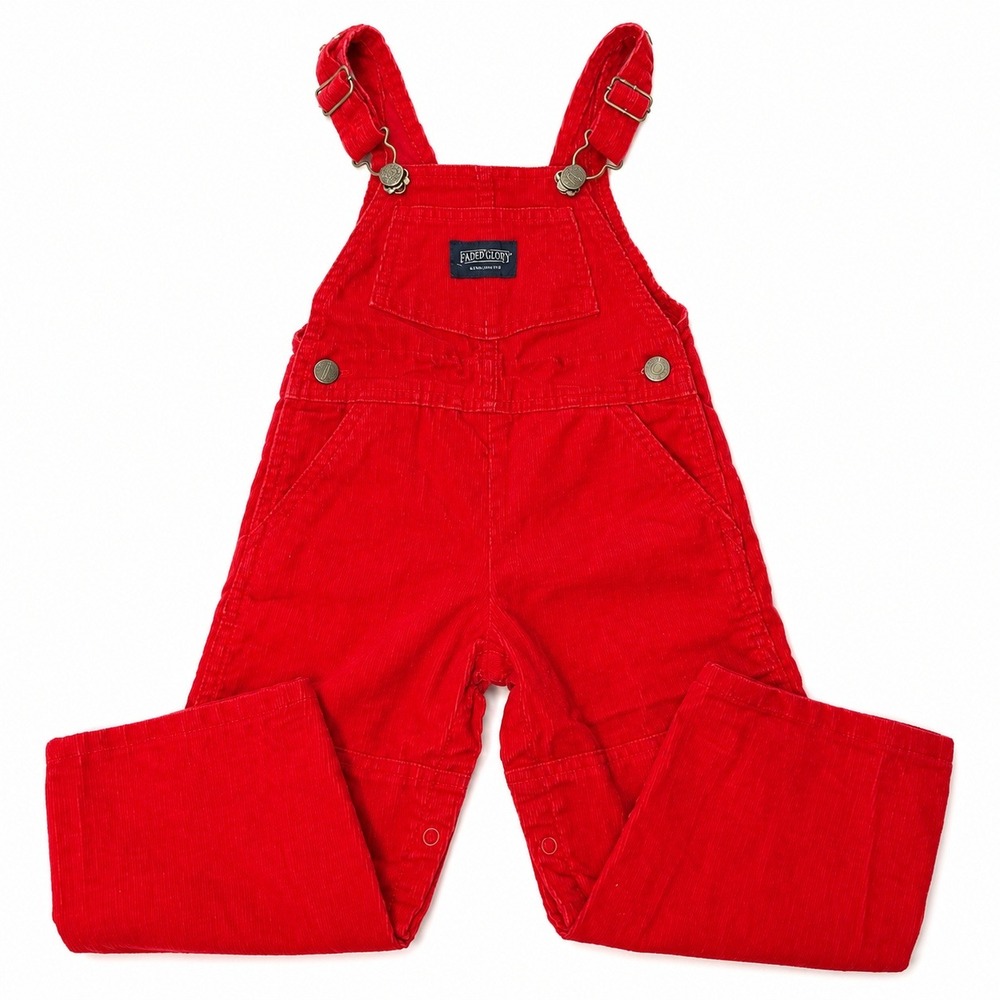 Lands' End Overalls Kids 2T Red Vintage Corduroy Made in USA Snaps